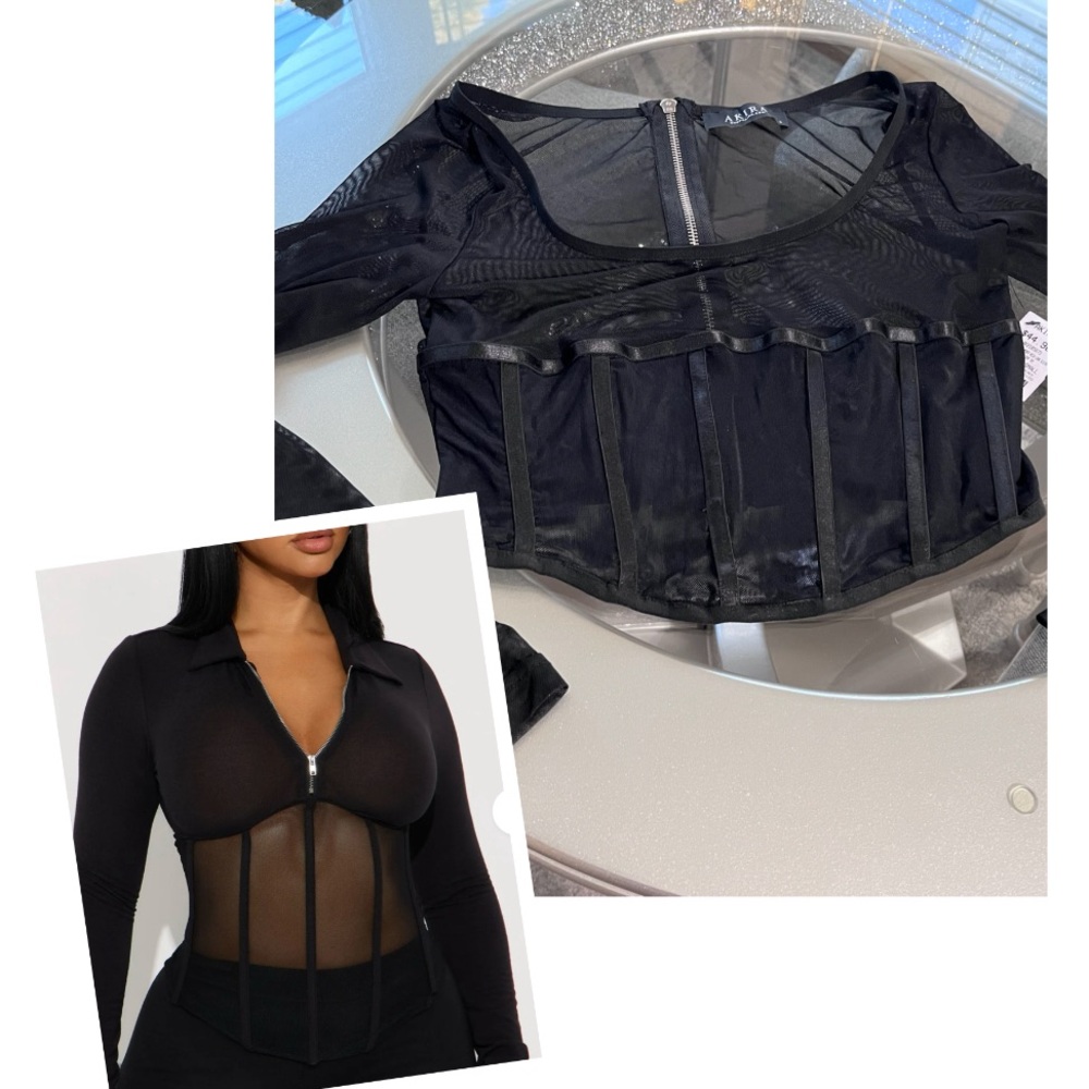 AKIRA Black Sheer Mesh Corset Top